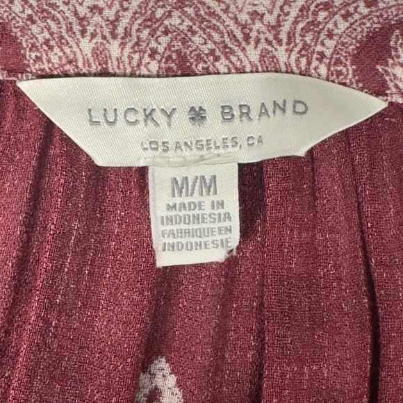 Lucky Brand Burgundy & White Peasant Top Split Neck Blouse L/S Lightweight  M - Picture 7 of 16